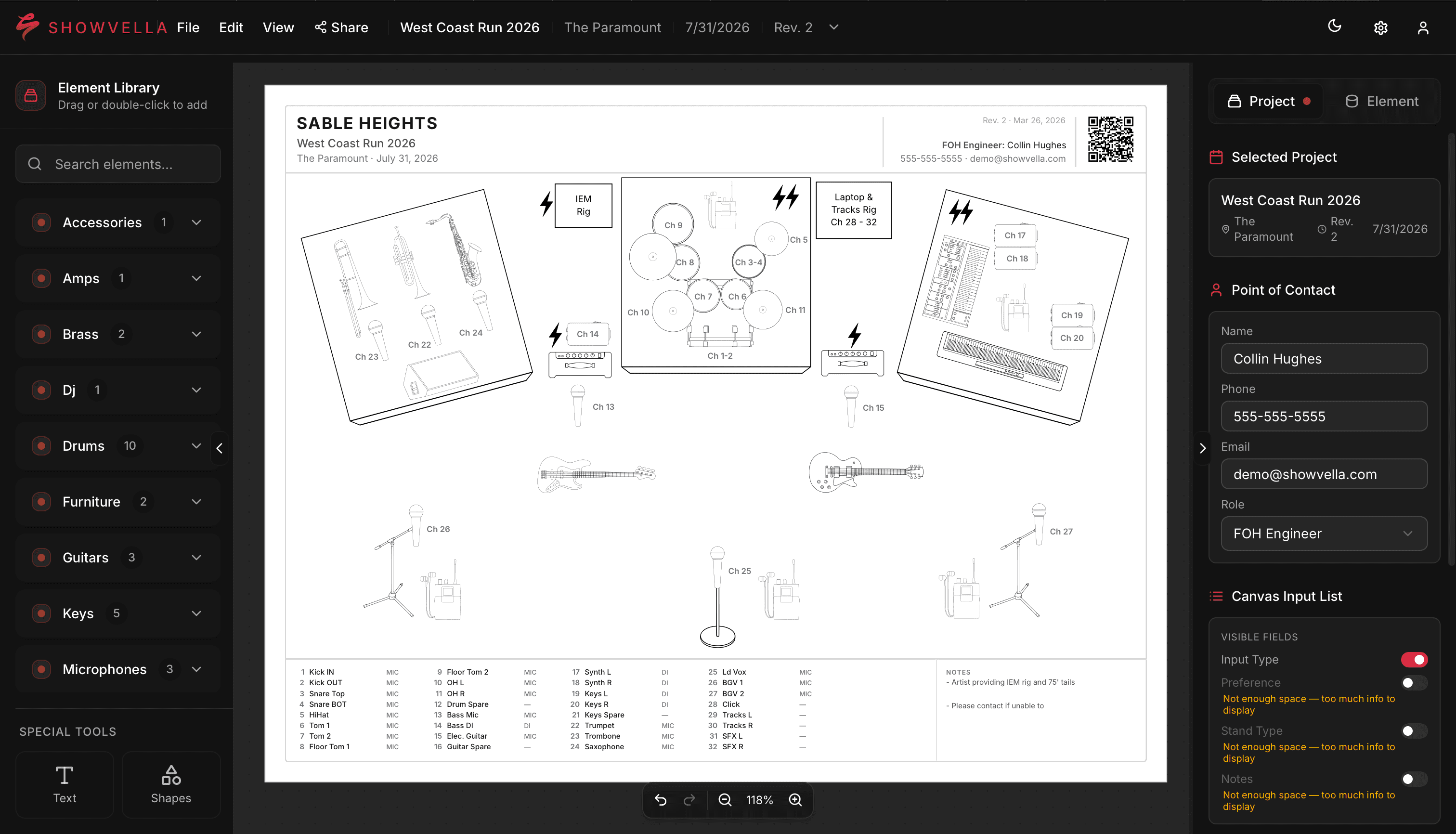 Showvella stage plot designer screenshot